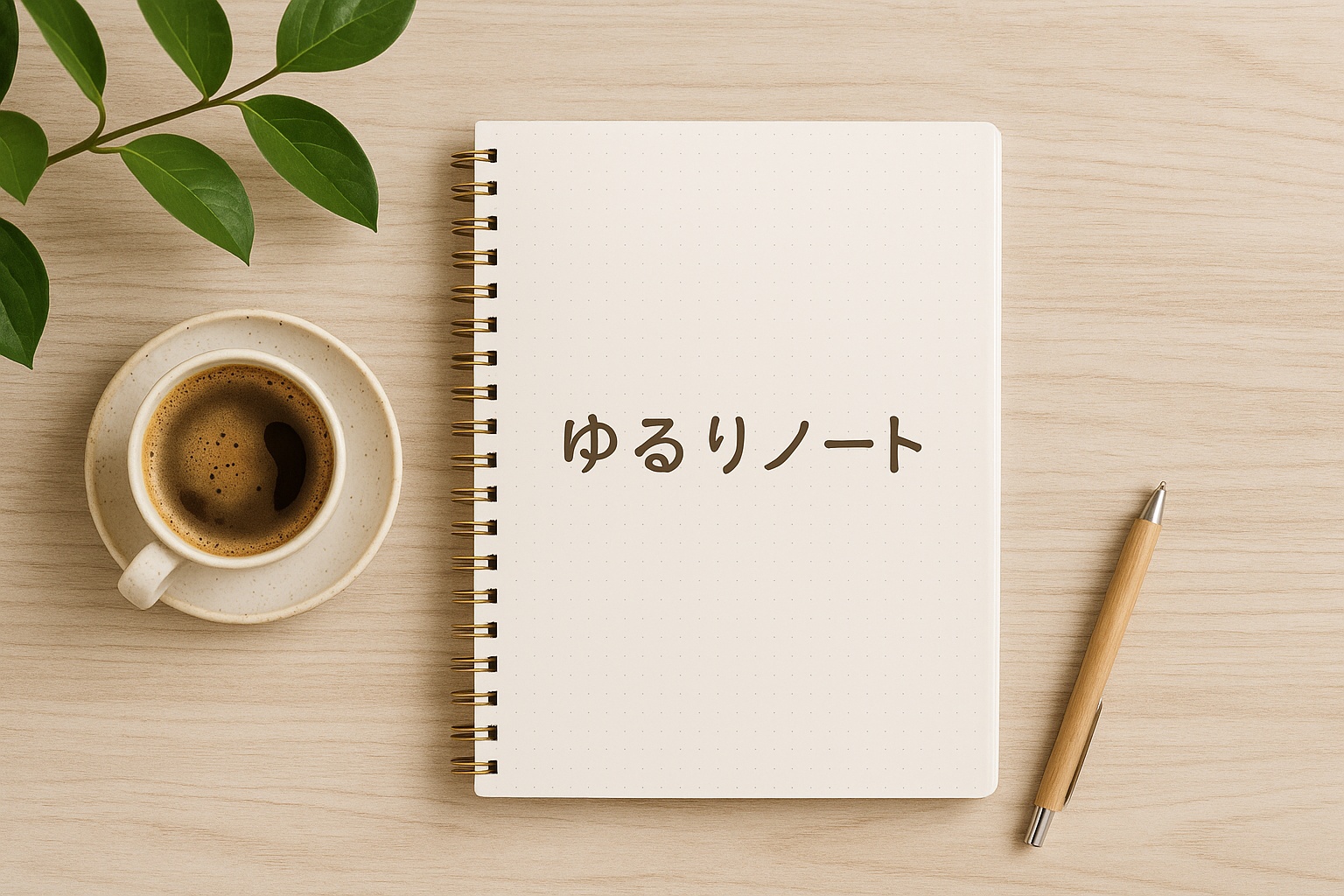 ゆるりノートのトップページ用OGP画像（コーヒーとノートの写真）